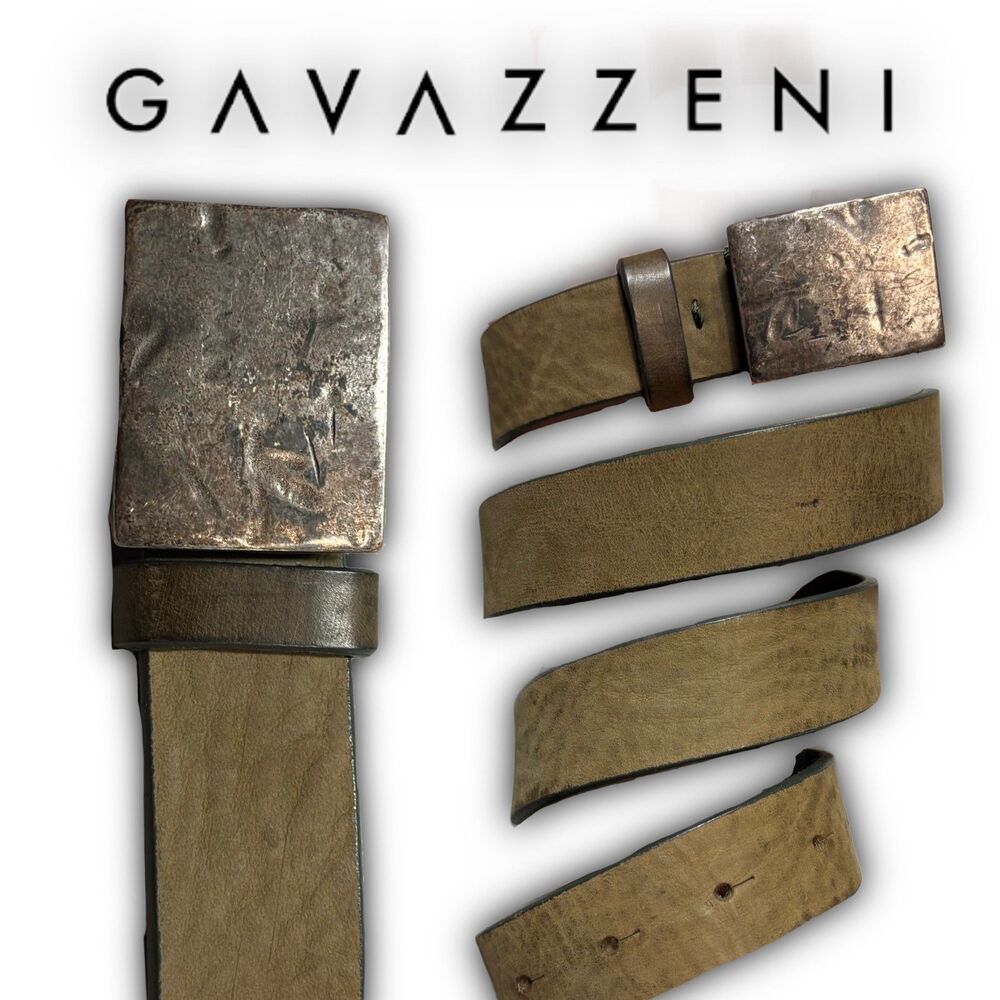 Gavazzeni Made In Italy Leather Belt Olive Green Size 34
